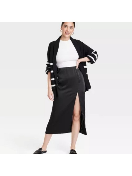 a new day Dresses & Skirts - A New Day Black Satin Maxi Skirt with Slit
